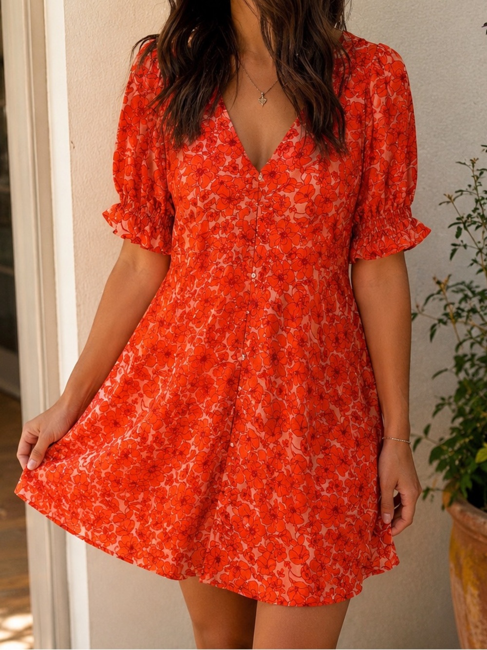 Sienna Sky Vibrant Orange Floral Mini Dress